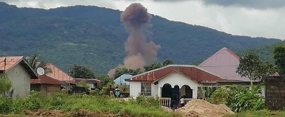 Dark-greyish smoke curling into the sky at Benguema Barracks Range in Waterloo. Photo by Hassan I. Conteh, taken Thursday 3rd October, 2024