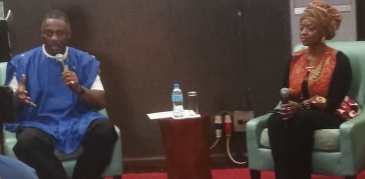 Actor Idris Elba addressing business investors and the media on his Sherbro Island eco-city initiative at Radisson Blu Hotel in Freetown